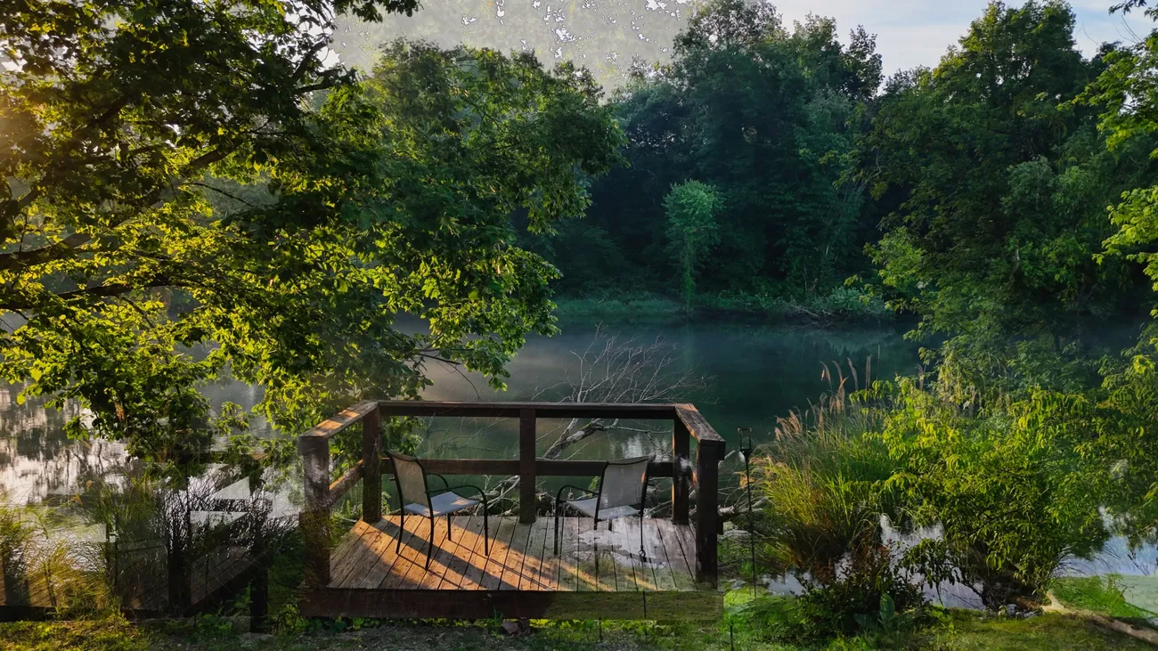 Deck seating by the river